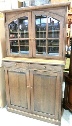 ★家具SALE開催中！★英国アンティーク調カップボード キャビネット ナラ 天然木【モノ市場東海店】