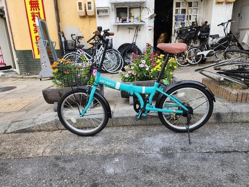折りたたみ自転車　美品　２０インチ　６変速　カゴ　付き　青　配達可能