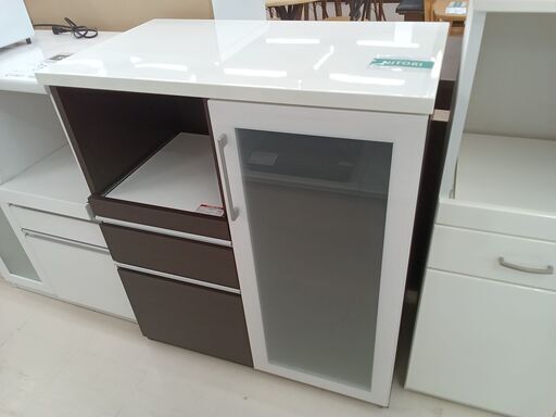 ★ジモティ割あり★ NITORI 食器棚 ダークブラウン×ホワイト W78×D50.5×H101 クリーニング済み TC4979
