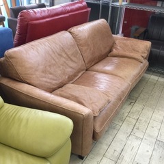 イタリアンレザー　2Pヴィンテージ本革ソファ　明るく光沢感のある色味　参考価格¥200,000円　No.902