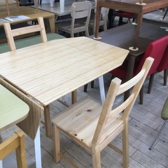 ナチュラル IKEA／イケア 3点ダイニングセット 天板折りたたみで