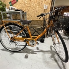 自転車 大人用 ママチャリ オレンジ ギア付き 鍵付き SHIMANO サイクリング