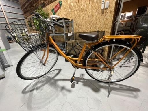 自転車 大人用 ママチャリ オレンジ ギア付き 鍵付き SHIMANO サイクリング