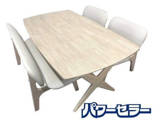 ニトリ リビングダイニングテーブル4点SET リラックスワイド 幅160 チェア×2/ベンチ ホワイトウォッシュ 中古家具 店頭引取歓迎 R8728