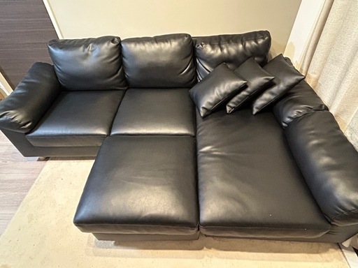 ソファ3人掛け 黒 レザー