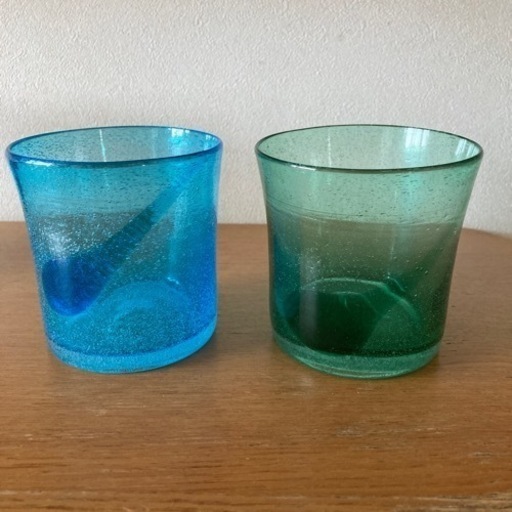 【新品・未使用品】☆琉球グラス☆ペア☆水色＆緑☆泡盛☆焼酎☆冷たい飲み物に☆おしゃれ☆