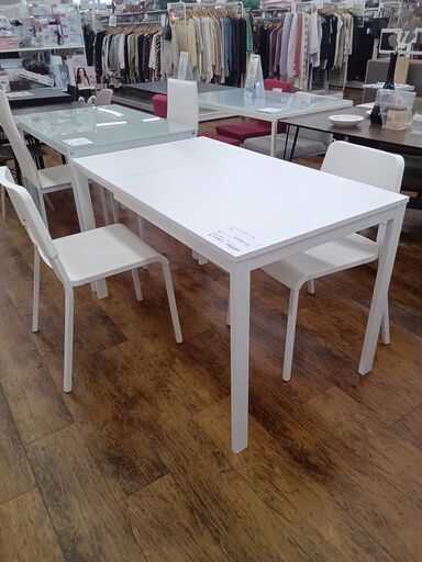 ★ジモティ割あり★ IKEA ダイニングセット2人用 ホワイト H73×D70×W80～120 クリーニング済み MT2311