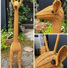 ☆希少☆キリン ラタン家具 ☆花台 鉢置き 籐家具 オブジェ