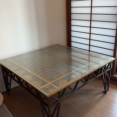 輸入家具 ローテーブル ガラス天板 金属製