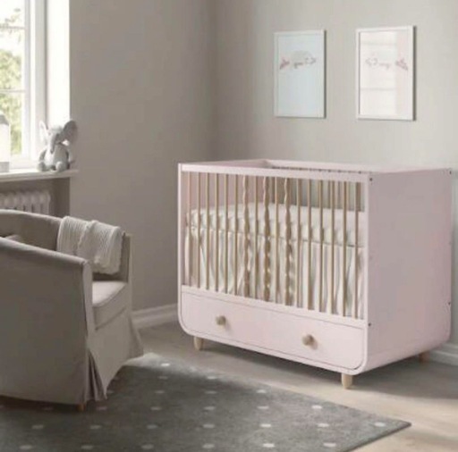IKEA ミルラ ベビーベッド マットレス ブルー 引き出し付き