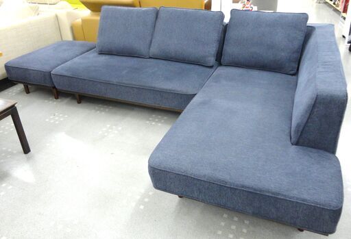 ☆オットマン付き☆ファブリックカウチソファー 青 L字ソファー