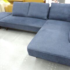 ☆オットマン付き☆ファブリックカウチソファー 青 L字ソファー