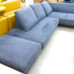 ★オットマン付き★ファブリックカウチソファー　青　L字ソファー　コーナーソファー大型ソファー【モノ市場半田店】 ☆オットマン付き☆ファブリックカウチソファー 青 L字ソファー