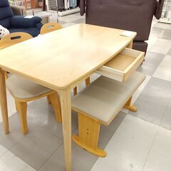 ★ジモティ割あり★ ダイニングセット＆椅子2脚＋ベンチ ナチュラル  H71×D69×W115 クリーニング済み TC1463