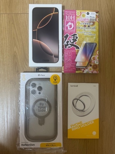 iPhone16 ProMax256デザートチタニウム、アイフェイスケース、ガラス