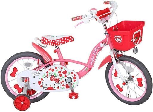 未使用 子供用自転車 エム・アンド・エム 18インチ ハローキティ チェリー 補助輪付 ハンドルポーチ付 小学校低学年まで 三輪車 自転車練習