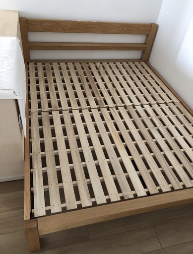 【無印良品】オーク材ベッド／クィーン幅１６０×奥行２０２×高さ７４ｃｍ