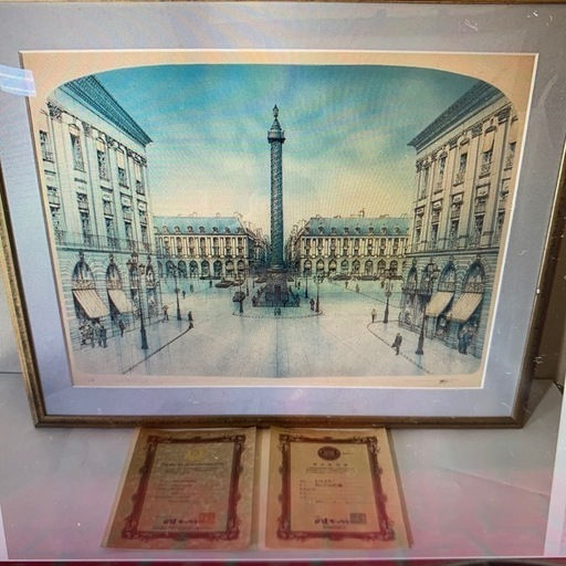 絵画 【真作真正証明書付き EA 作家保存分】ロルフ・ラフルスキー ヴァンドーム広場 直筆サイン 風景画 額装 リトグラフ シルクスクリーン