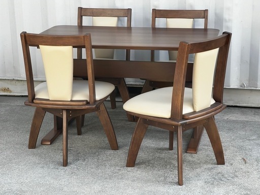 A274◇ニトリ ダイニング5点セット◇回転イス◇美品◇ダークブラウン