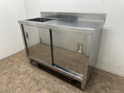 ステンレス　業務用　1層シンク流し台　扉付き　厨房　飲食店　W１１５０ｘD５００ｘH８００ｍｍ