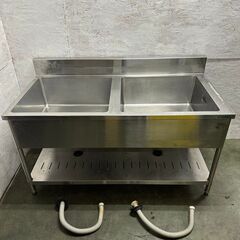 250227) タニコー ダスト・水切り付き2槽シンク 厨房用品 W2100×D600×H810