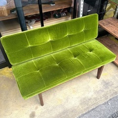 武蔵小山店】 大川家具 2Pソファ モケットグリーン アームレスソファ 