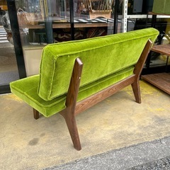 武蔵小山店】 大川家具 2Pソファ モケットグリーン アームレスソファ 