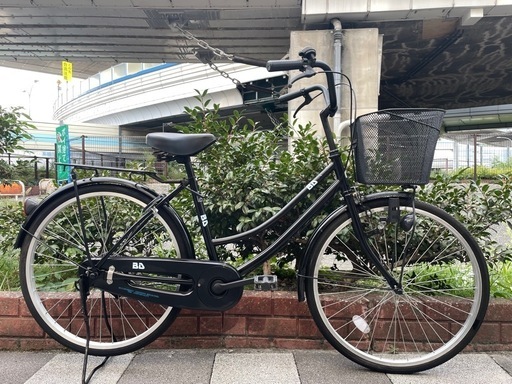 中古車２４インチ　ままちゃり　黒　新品鍵付き✨　整備済み　点検調整永久無料☆　中古自転車　西宮市