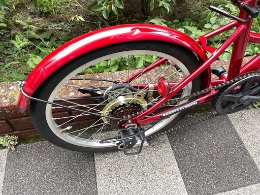 中古車キレイ✨折畳自転車　SHIMANO/外装6段変速　レッド　かご付き☆　ワイヤー錠付☆　中古自転車　整備済