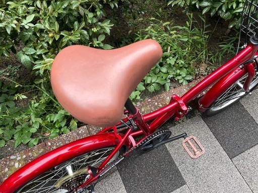 中古車キレイ✨折畳自転車　SHIMANO/外装6段変速　レッド　かご付き☆　ワイヤー錠付☆　中古自転車　整備済