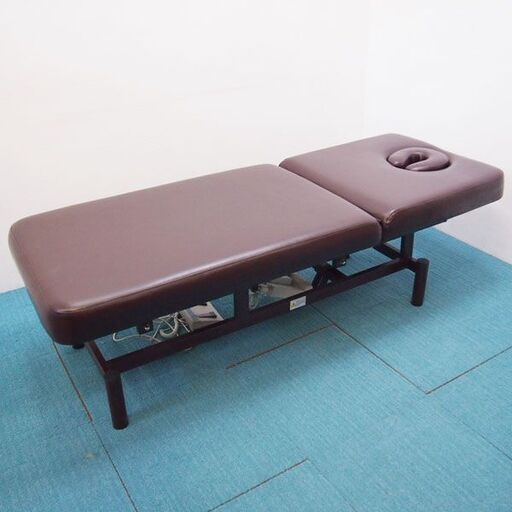 【良品】電動昇降 リクライニング マッサージベッド 幅75cm ブラウン 施術/整体/エステ/マッサージ など GA35