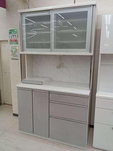 ★ジモティ割あり★  食器棚 グレー×ホワイト W117.5×D55×H205 クリーニング済み TC5052
