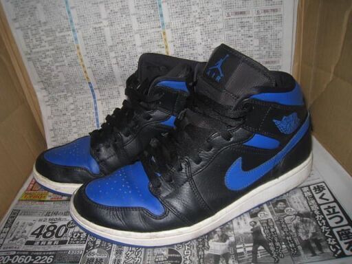 使用感＆汚れあり　NIKE AIR JORDAN 1 MID BLACK/BLUE 27.5cm ナイキ エアジョーダン1 ミッド ブラック/ブルー 554724-068