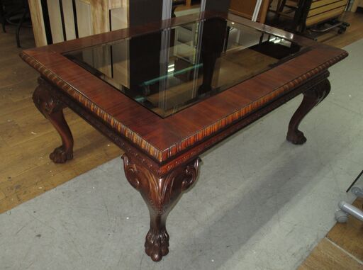 R078 CENTURY製 アンティークセンターテーブル、トップガラス、幅116cm Used・キレイ