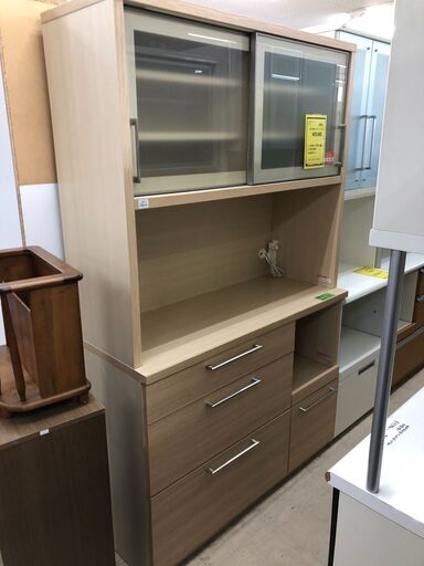河口家具 幅120cm レンジボード 食器棚 システムキッチンボード ナチュラル系 おしゃれ 大型家具 収納キッチン クリーニング済 堺市 石津【ジャングルジャングルサカイ石津店】