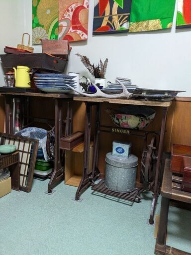 レトロ␣ミシン台␣天板付き␣古道具