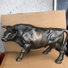 ≪ZT424ジ≫ 彫刻 闘牛 黒系 木彫り/大型/置物/角切り/木製/雄牛/牡牛