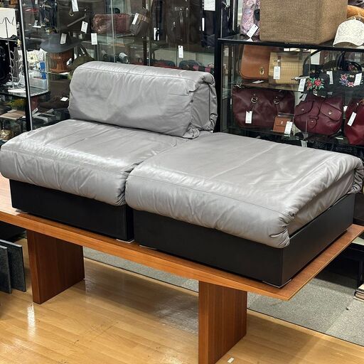 【リサイクル市場エコ伊川谷】Arflex / アルフレックス レザーソファ ネオクッシーニ 2点セット 灰総革【クーポン付き】 【取りに来られる方限定】【軽バン1時間貸出無料】