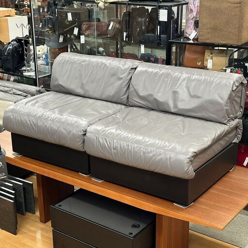 【リサイクル市場エコ伊川谷】Arflex / アルフレックス レザーソファ ネオクッシーニ 2点セット 灰総革【クーポン付き】 【取りに来られる方限定】【軽バン1時間貸出無料】