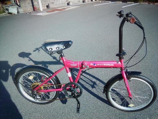20インチ　黒/ピンク　折りたたみ自転車　変速