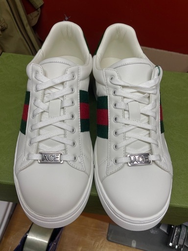 Gucci （VIRTUAL TRY-ON） 〔エース〕ウェブ ストライプ メンズ スニーカー ホワイト レザー