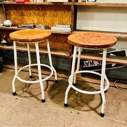 【武蔵小山店】 オールドメゾン　Old Maison チーク　スツール　teak wood stool iron industrial vintage antique アイアン　インダストリアル　木製　無垢材　無垢