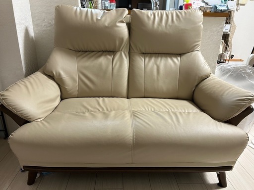 ニトリ 2人掛けソファ 幅129cm Nシールド コウテイ3 ベージュ系 木脚 ハイバック