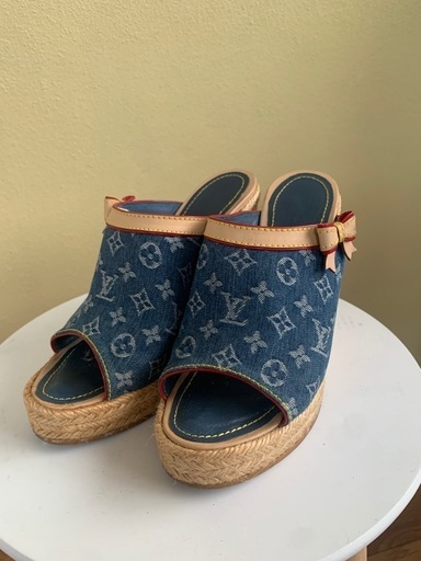 【訳あり) ルイヴィトン 　LOUIS VUITTON モノグラム　デニムサンダル 34
