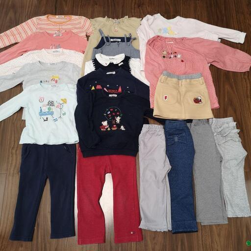 ファミリア　ワンピ　ロンT　パンツ　100　スモッグ　セット　まとめ売り　保育園　ワンピース　Tシャツ　長袖　秋冬