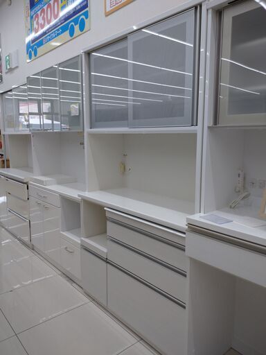 松田家具2面レンジボードソフトクローザー機能ホワイトモイスNO.1026