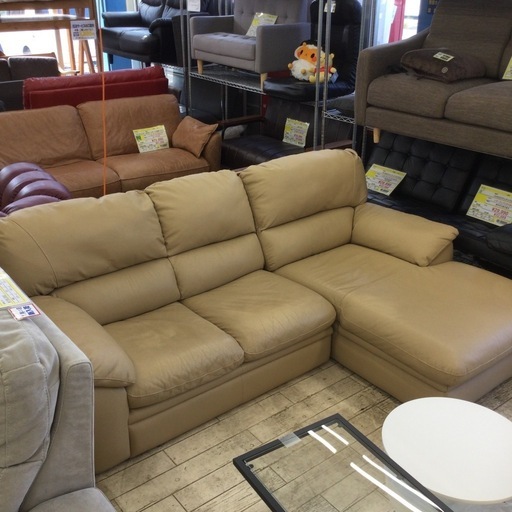 3P本革カウチソファ　参考価格¥158,000円　ゆったりサイズ　ナチュラルカラー　No.999