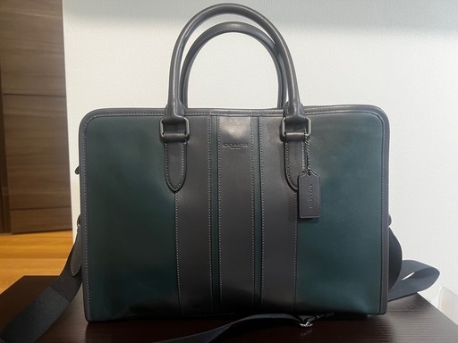 [美品]Coach ビジネスバッグ ダークグリーン レザー