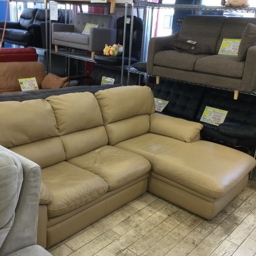 ３Ｐ本革カウチソファ　参考価格¥158,000円　ゆったりサイズ　ナチュラルカラー　No.999