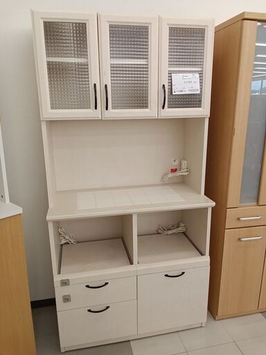 ★ジモティ割あり★  レンジボード オフホワイト H180×D44×W90 クリーニング済み TC1535